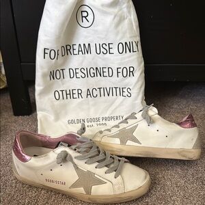 Golden Goose White and Pink Athletic Shoes